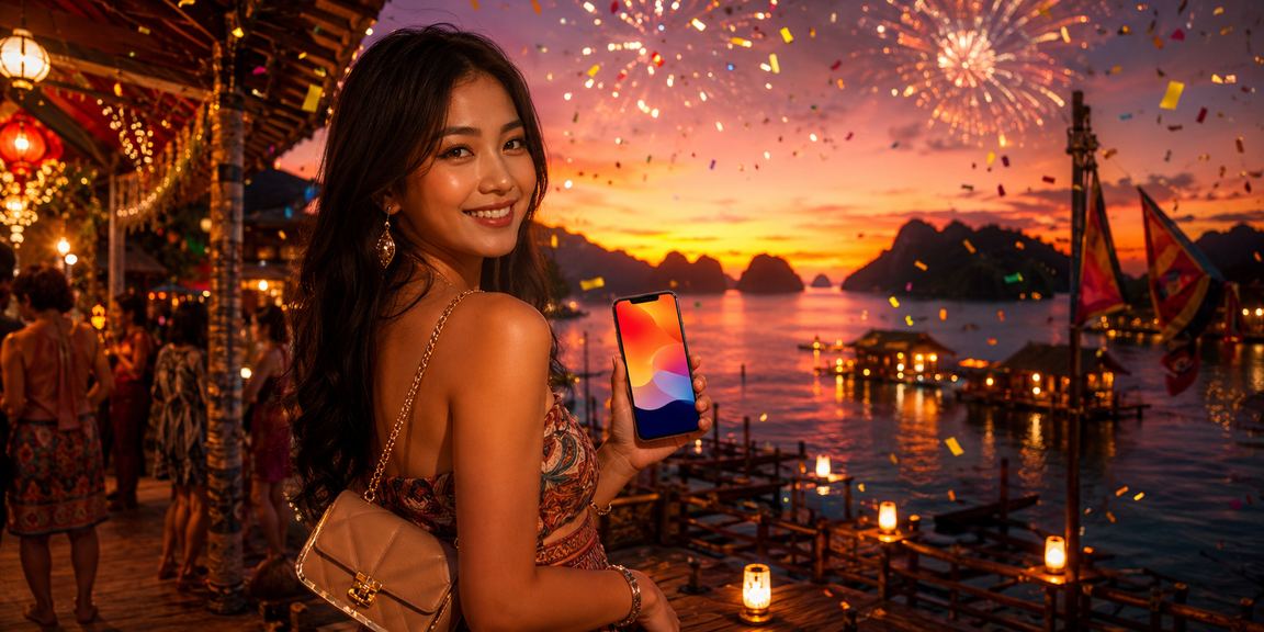 Pengguna menjelajahi platform dewi17 via ponsel di malam hari